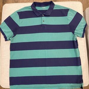 United Colors Of Benetton Men's Polo - Navy and Teal Stripes